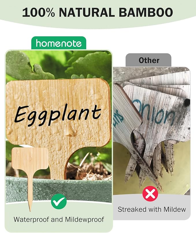 Homenote Bamboo Plant Labels 100Pcs Plant Tags for Seedling T-Type Tags for Plants Outdoor Garden Markers Vegetable Seedling(2.36 * 4“)