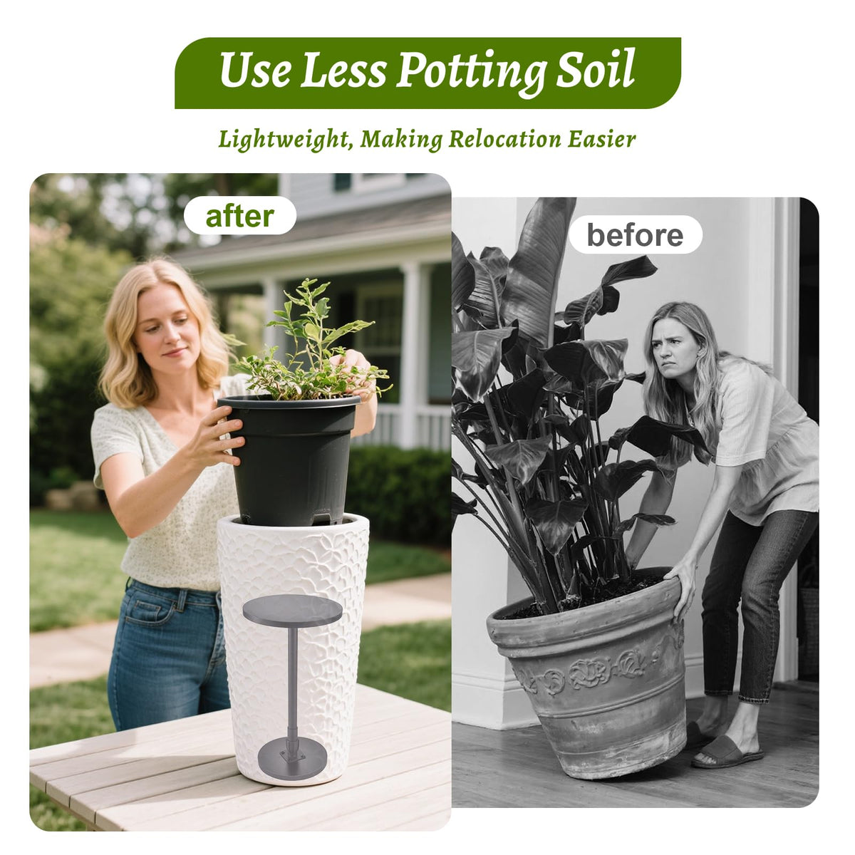 Decivems 2-Piece Adjustable Plant Stand Risers for Inside Pots - Universal 12-21" Height Pot Fillers for Large Tall Planters, Fits 6/8/10" Base OR Top (Square/Round/Taper)