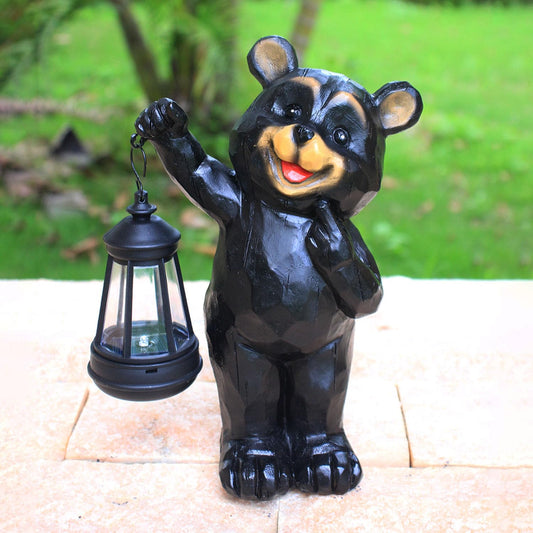Yewanye Solar Bear Garden Statue, Resin Figurine with Hanging Solar Lantern Outdoor Decor