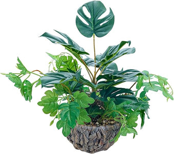 AlphaAcc 15.8" Artificial Monstera Plant in Rattan Woven Round Basket Planter Lifelike Fake Plants Decorative Artificial Plants Tropical Greenery for Kitchen Bathroom Bedroom Living Room Office Decor