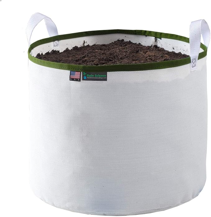 Grow Bag - 25 Gallon, Planting Pots - Colorful Plant Grow Bags Pots Gardening Vegetable - Air Pruning Mesh Fabric Plant Container - (White/ODGreen)
