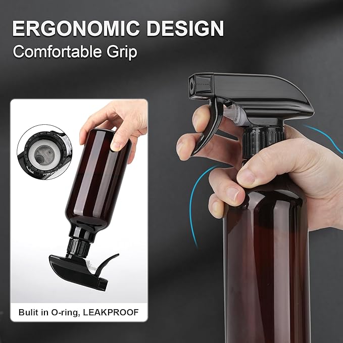 Plastic Spray Bottles 12oz 2 Pack Adjustable Mist/Stream Spraying Heavy Duty Square Water Spray Bottles for Hair, Cleaning Solutions, Plants,Essential Oils (Brown)