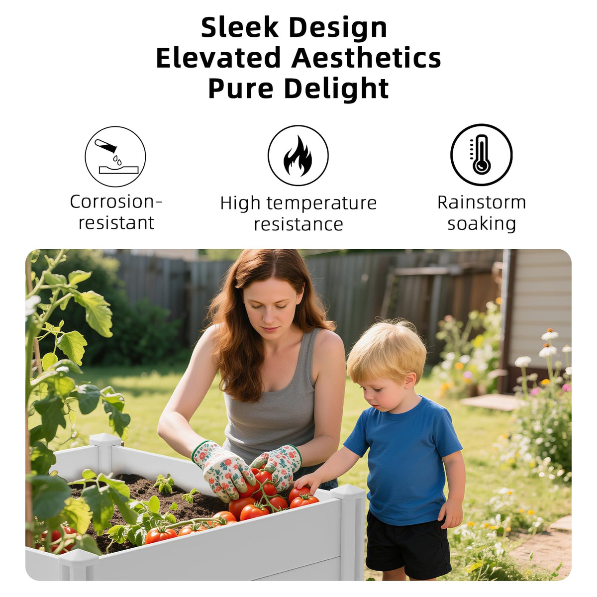 4'x4'x12" White Vinyl Raised Garden Bed, Screwless Modular Planter Box
