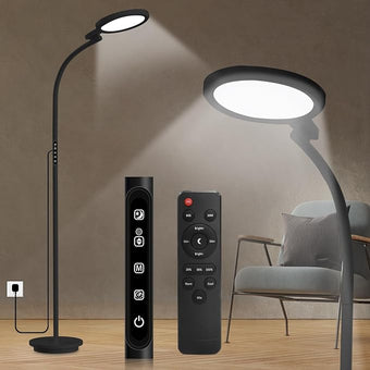 Sozapooty Light Therapy Lamp 10000 Lux UV-Free Sun Floor Lamp, 360° Gooseneck Happy Lamp with 5 Colors & 5 Brightness Levels & Remote Control + Touch Dual Control (Black)