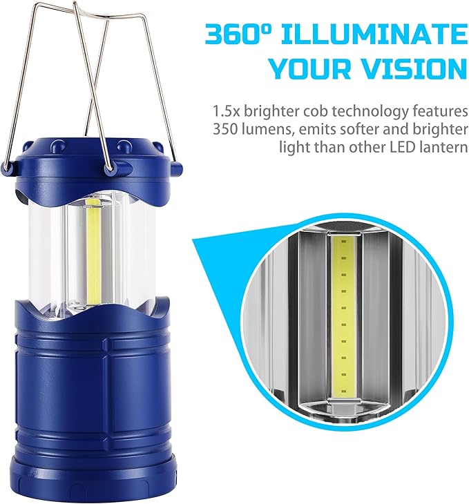 Lichamp LED Camping Lantern, 4 Pack Battery Powered Flashlight for Power Outages, Portable Collapsible Hanging Light Essential for Home, Outdoor, Emergency Lamp Survival Kit Gear for Hurricane, Blue