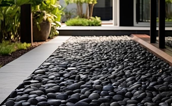 StoneCreek River Rocks, Decorative Garden Stones for Plant Landscaping, Polished Gravel Filler Pebbles for Home Decoration, Vases, Succulents, Flower Beds (6 LBS, Black, Medium)