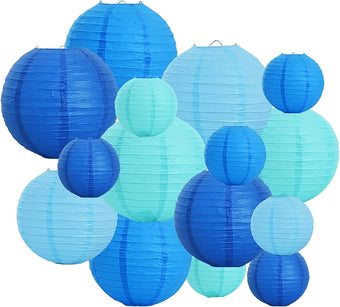 BEISHIDA 16 Pcs Sea Mix Paper Lanterns,Hanging Decorative Chinese Japanese Round Paper Lantern Lamp for Birthday Wedding Baby Bride Shower Home Party Decoration