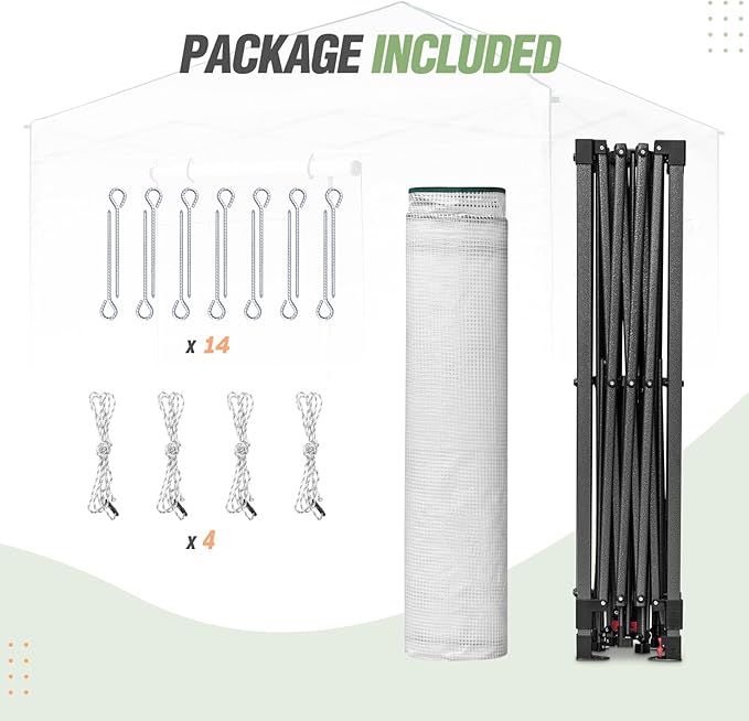 EAGLE PEAK Instant Pop-up Greenhouse, Indoor Outdoor Plant Gardening Green House, Roll-Up Zipper Doors and Side Windows, Walk in 10x10 ft, White/Clear