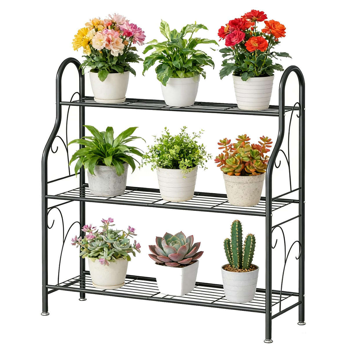 SORCEDAS Plant Stand Indoor Outdoor 3 Tier Metal Corner Flower Shelf