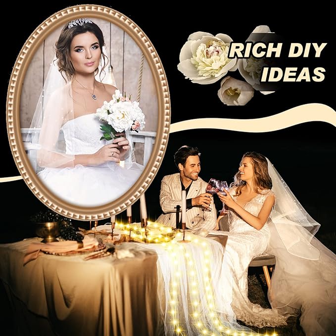 Kinlop Plug in Type 10 ft 64x120 Inch White Pearl Tulle Table Runner with LED Lights for Valentine's Wedding White Chiffon Birthday Table Skirt Tablecloth Decor Outside Baby Shower Ceremony
