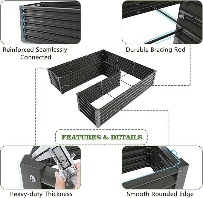 A ANLEOLIFE 4 Set U-Shaped Galvanized Raised Garden Beds Outdoor,6x6x1.5ft Large Metal Planter Box for Planting Vegetables Flowers Herb, Anti-Rust & Easy-Setup, Quartz Grey