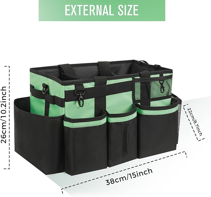 Wearable Cleaning Caddy, Cleaning Caddy Supplies Organizer with Handle & Shoulder Straps for Housekeepers, Under Sink & Car Cleaning Tool Organizers Bag with 4 Foldable Divider (MintGreen)