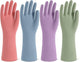 Rubber Cleaning Gloves for Dishwashing, 4 Pairs Reusable Kitchen Gloves for Washing Dishes and Household Cleaning, Colorful Dish Gloves with Flocked Lining and Non-Slip Grip, Pefect for Woman Men - L