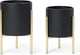 LuxenHome 2-Piece Diamond Pattern Round Metal Cachepot Planter Set, Black Planter with Gold Stands Set of 2 Indoor Plant Pots Large Floor Plant Pot for Plants, NOT Waterproof