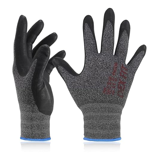 DEX FIT Nitrile Work Gloves FN330, 3D-Comfort Stretchy Fit, Firm Grip, Thin & Lightweight, Touch-Screen Compatible, Durable, Breathable & Cool, Machine Washable; Black Grey XS (6)