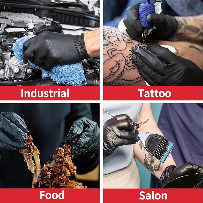 Disposable Nitrile Gloves, 5Mil Chemical Resistant Powder-Free Latex-Free Glove Exam Cook Tattoo, Black Blue 100Pcs