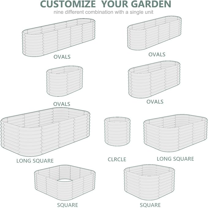 17" Tall 8x2ft Oval Grey Metal Planter Box for Outdoor Gardening 9-in-1 Modular Galvanized Raised Garden Bed, Heavy Duty Flower Beds, Porch Planters & Expandable Garden Beds Outdoor