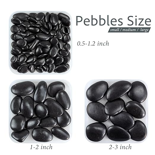 GreenVibe Large River Rocks for Landscaping, 20lbs Black Pebbles for Indoor Plants, 2-3 Inch Decorative Rocks for Planters, High Polished Stones for Vase Filler Fish Tank Garden