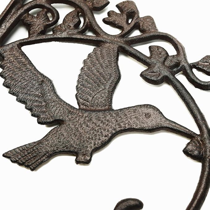 Sungmor Cast Iron Plant Hanger Wall Hooks, Heavy Duty Hanging Basket Brackets, Hummingbird Shape & 10.4 inch & 2PC Brown, Decorative Wall Hangers for Planters Lanterns Bird Feeders Houses Wind Chimes