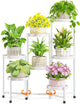 LASZOLA 7 Tiered Folding Tall Plant Stand Indoor for Multiple Large Planter, Heavy Duty Metal Adjustable Flower Rack for Narrow Corner, Sturdy Vertical Spiral Shelving Holder for Modern House, White