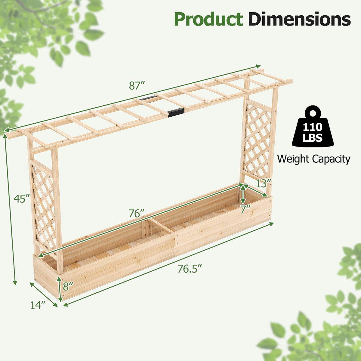 HAPPYGRILL 2 45" Raised Garden Bed with Trellis & Hanging Roof