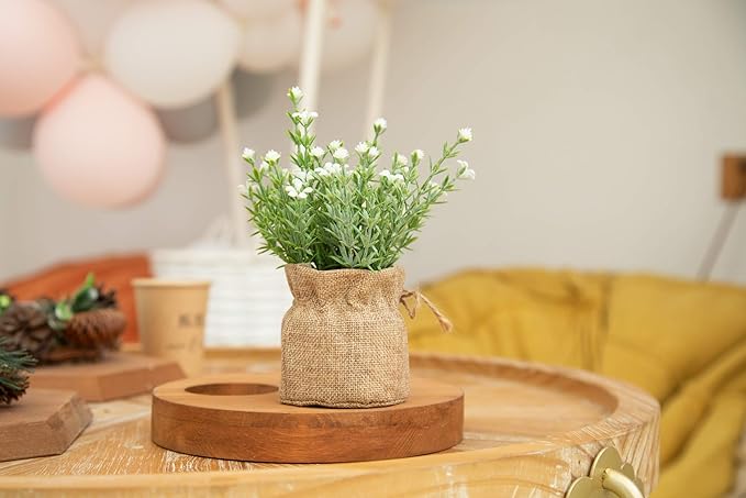 Velener Babys Breath Artificial Flowers in Small Burlap Bag Vases 3Pcs -Gypsophila Faux Flowers Farmhouse Home Coffee Table Bookshelf Office Desk Decorations Kitchen Dining Room Fake Plants Indoor