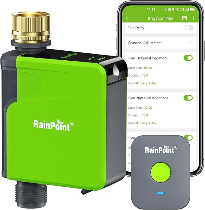 RAINPOINT WiFi Hose Timer, Brass Inlet Smart Sprinkler Timer for Watering, WiFi Watering Timer for Garden Hose with Hub, APP & Voice Control, Automatic Irrigation System for Lawns and Yard