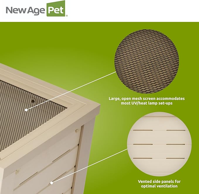 New Age Pet ECOFLEX 24" Wide Small Reptile Habitat Enclosure, Glass Front Terrarium for Snakes, Lizards & Tortoises in Maple or Grey, Easy to Clean, Front Access Design and Mesh Top