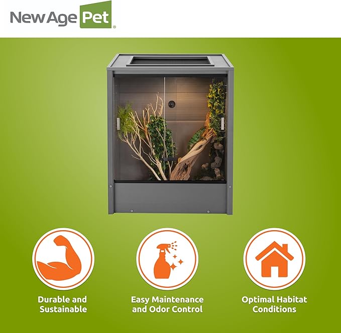 New Age Pet® Madagascar Vertical Reptile Lounge Habitat, (30" L x 24" W x 36" H) Arboreal Chameleon Cage Made with ECOFLEX®, Non-Toxic & Eco-Friendly Materials, Quick & Easy Assembly