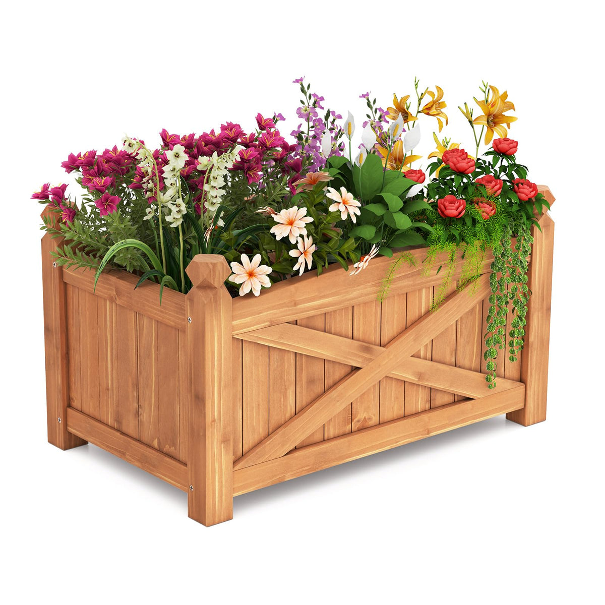 HAPPYGRILL 25”x 16”x 15” Wooden Raised Garden Bed with Drainage Holes