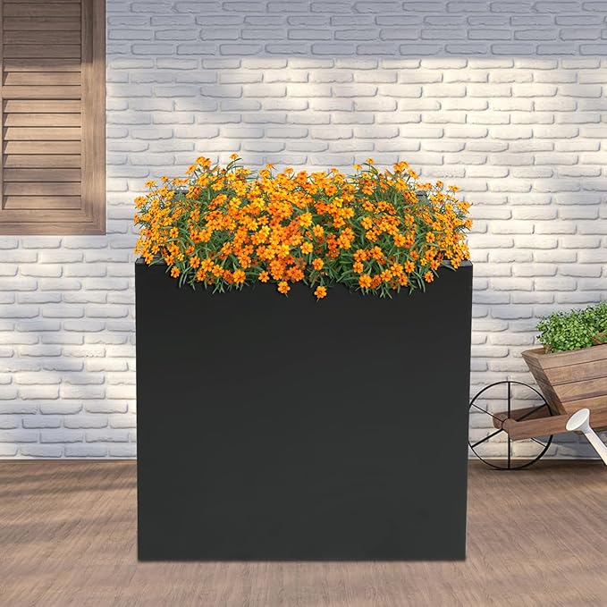 DYNAMI Square Planter Box Black Steel Planter,32x32x32in Metal Planter Box Large Cube Plant Pot for Outdoor Plants,Modern Heavy Duty Flower Pot for Patio, Deck, Yard, Garden