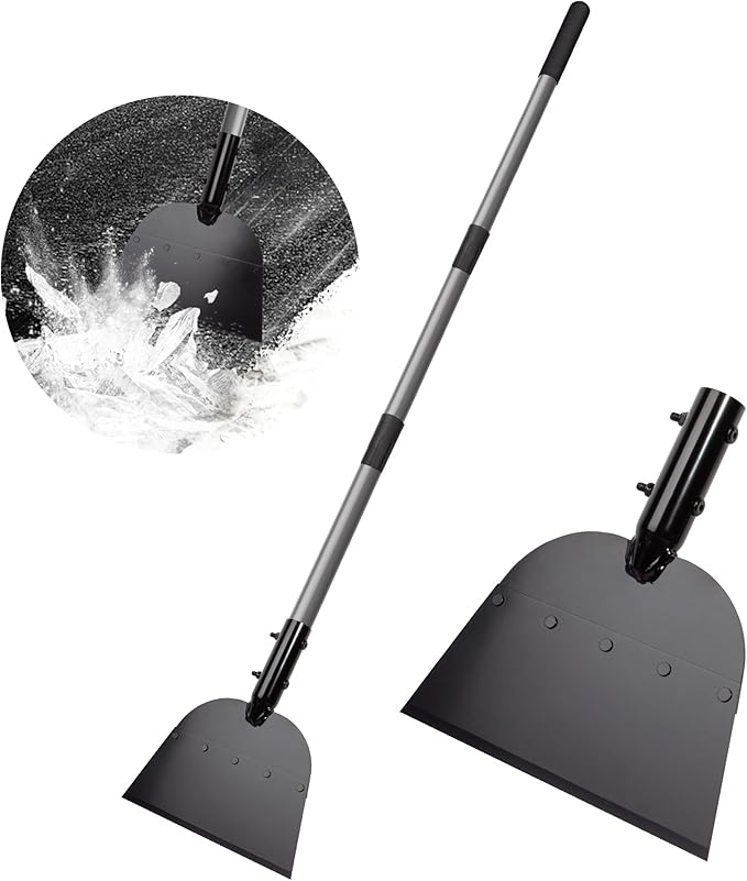Walensee Metal Snow Shovel 54”, Heavy Duty Floor Scraper & Ice Scraper, Flat Shovel for Driveway Sidewalk Garden Deck, Manual Push Plow for Snow Ice & Weed Removal, Back-Friendly Tool for Seniors