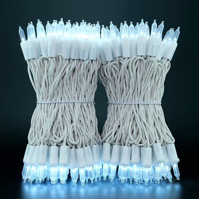 YULETIME 200 Cool White LED Christmas Lights, 66 Feet White Wire UL Certified Commercial Grade Holiday String Light Set