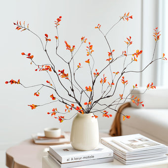 Ttranewsoo 4 Pcs Tall Fall Branches for Floor Vase, 47.2 Inch Artificial Ficus Branches, Faux Eucalyptus Stems and Fall Greenery Stems for Autumn Home Decor, Orange, Vase Not Included