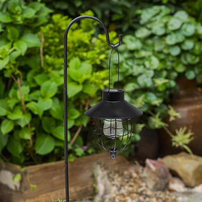 YAKii 6 Pack Solar Lantern Hanging Waterproof Outdoor Metal Solar Lamp with Warm White Light Decorate for Yard Garden Pathway Patio Porch (Black)