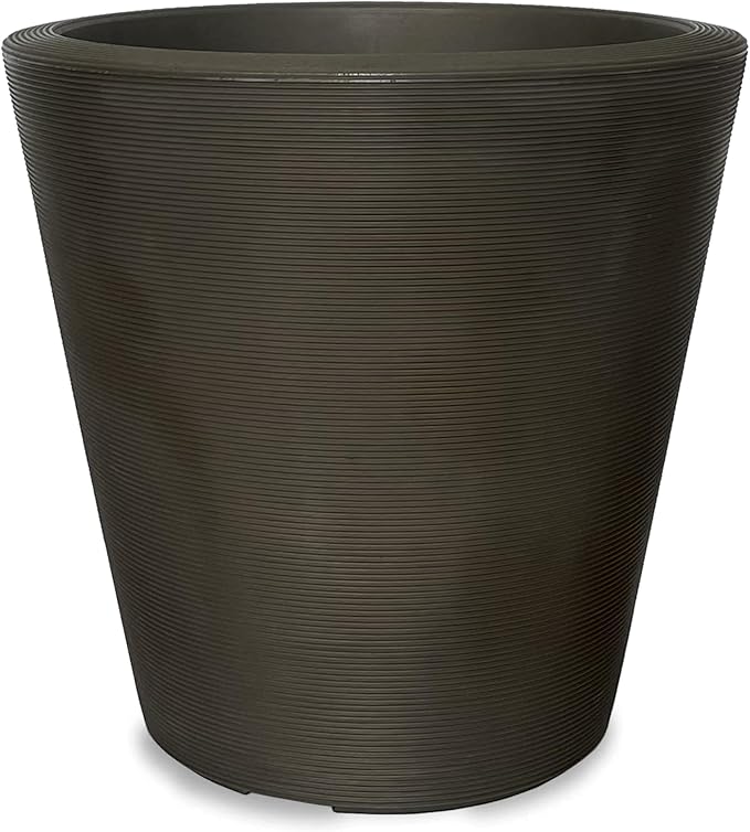 Crescent Garden Madison Planter– Weather-Resistant, Double Walled Indoor/Outdoor Plant Pot with Drain Hole – Large Plastic Plant Pot, 26" W (Old Bronze)