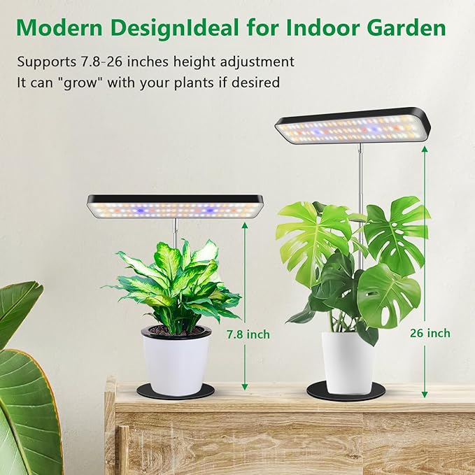 Aumtrly Grow Light, Full Spectrum Desktop Plant Lights for Indoor Growing Seedling 2 Pack, Large Area Lighting LED Grow Lamp with Base, Height Adjustable 26 Inch Black with 6/12/16H Timer