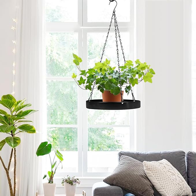 PIKAMAO Plant Hanger Indoor Outdoor, Hanging Planter Baskets for Outdoor Indoor Plants, Hanging Plant Holder for Plants, Metal Window Plant Hanger, Black Hanging Plant Shelf, 1 Pack