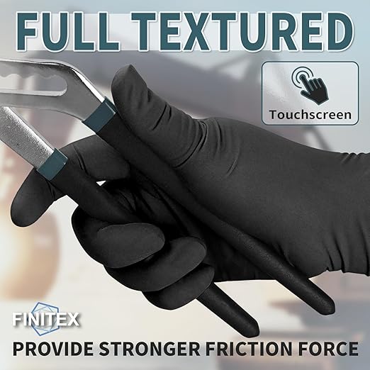 FINITEX - Black Nitrile Disposable Gloves, 5mil, Powder-free, Medical Exam Latex-Free 100 PCS For Examination Home Cleaning Food Glove (Small)