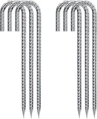 Rebar Stakes 12 Inch Galvanized, J Hook Rebar Stakes 6 Pack Ground Anchors for Tent Heavy Duty for Plants Anti-Rust Landscape Fabric Artificial Turf