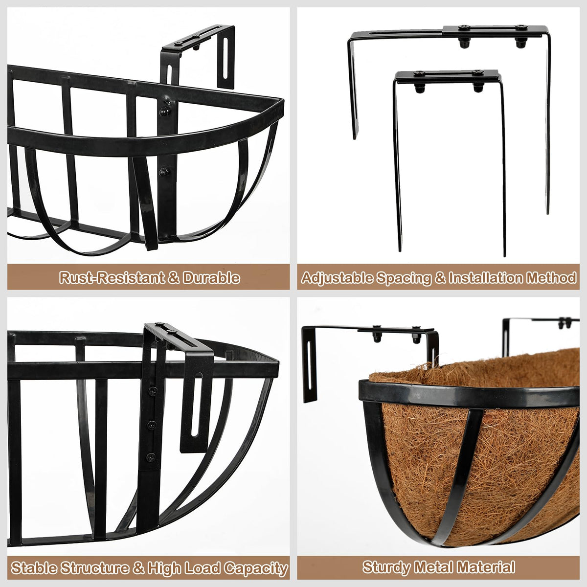 24 Inch Railing Planter Boxes with Coco Liner for Hanging Outdoor Plants