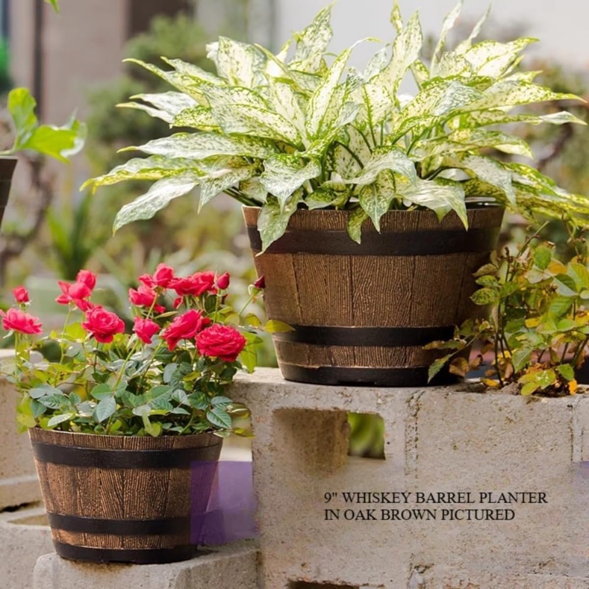 PotSonntag 15 inch Whiskey Barrel Planter (Walnut Brown)