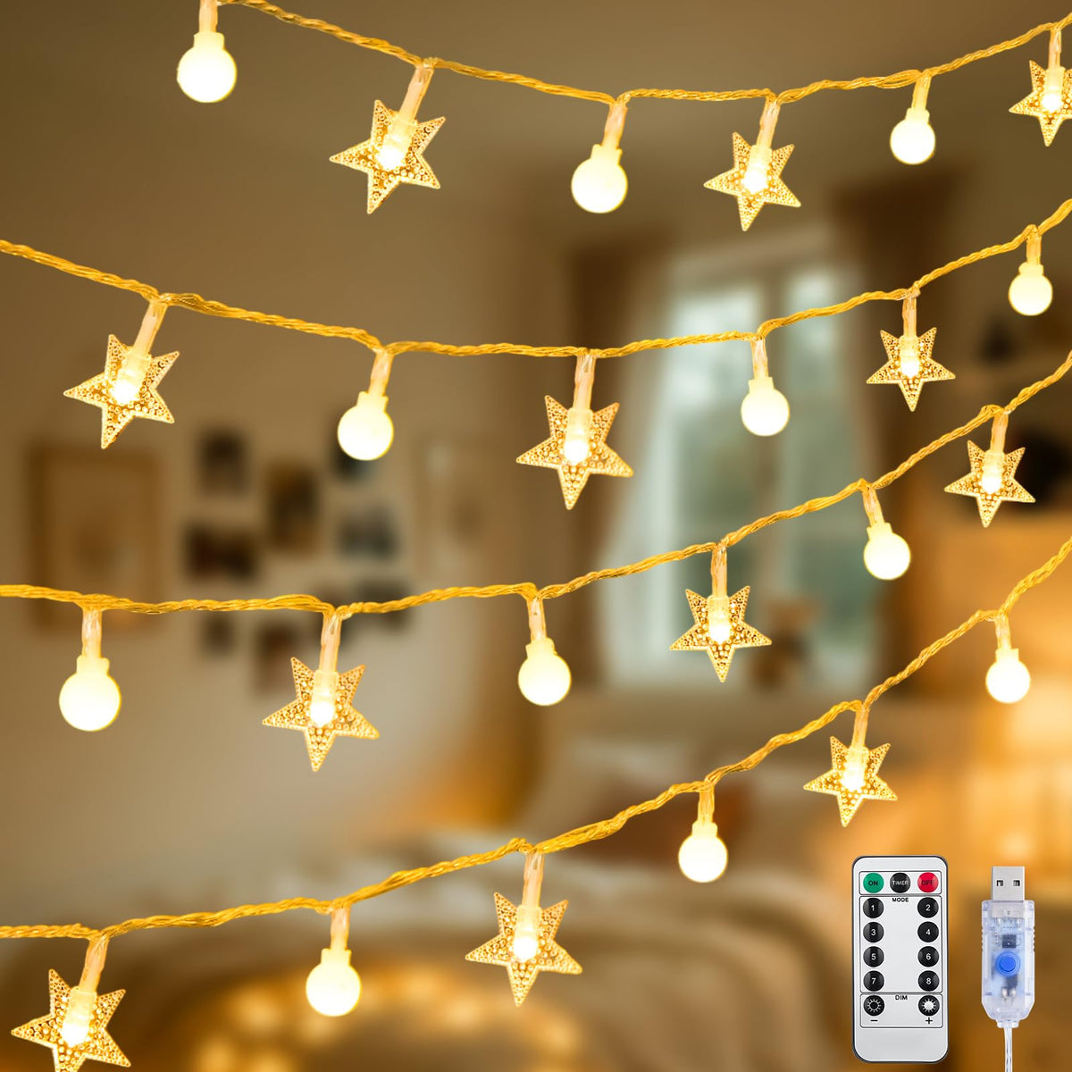 JMEXSUSS 100 LED Globe Star String Lights