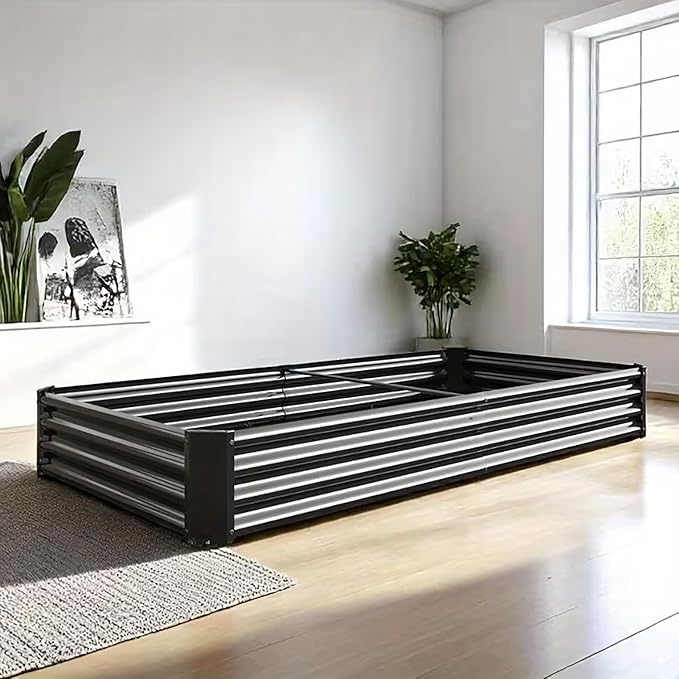 Metal Galvanized Raised Garden Bed Kit, 8 x 4 x 1 ft Galvanized Steel Raised Garden Planter Box Outdoor with Open Base for Growing Vegetables/Flowers/Herbs/Fruits/Succulents, Rectangle, Black
