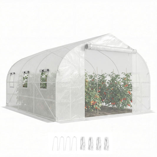 Outsunny 10' x 11' x 6' Walk-in Tunnel Greenhouse with Shelves White
