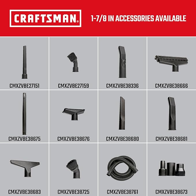 CRAFTSMAN CMXZVBE38675 1-7/8 in. Extension Wand Wet Dry Vac Attachment, Industrial-Grade Shop Vacuum Accessory for Extending Reach While Cleaning, Fits 1-7/8 in. Hose Diameter