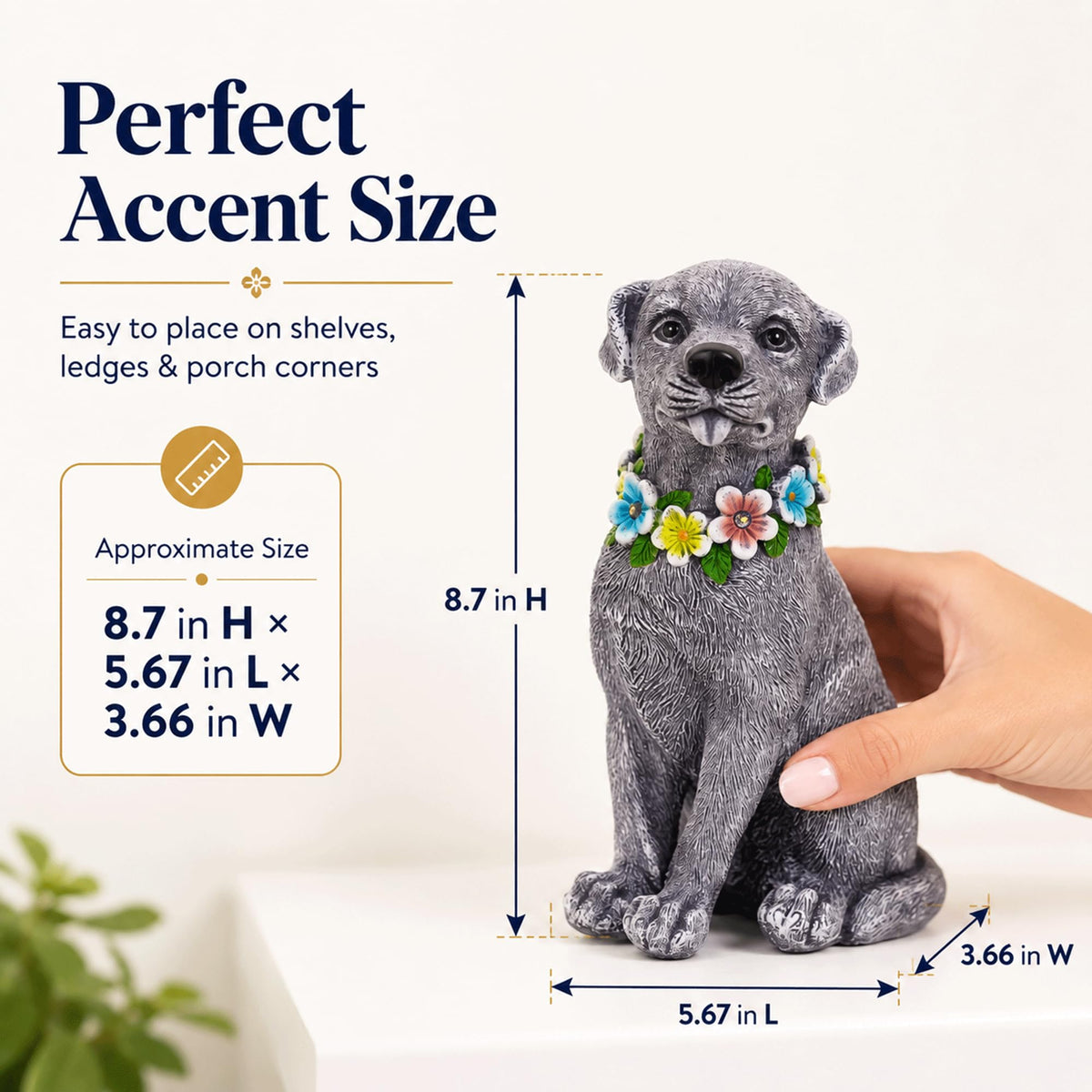 Nacome Dog Statue with Solar Flower Warm Lights Garden Decor