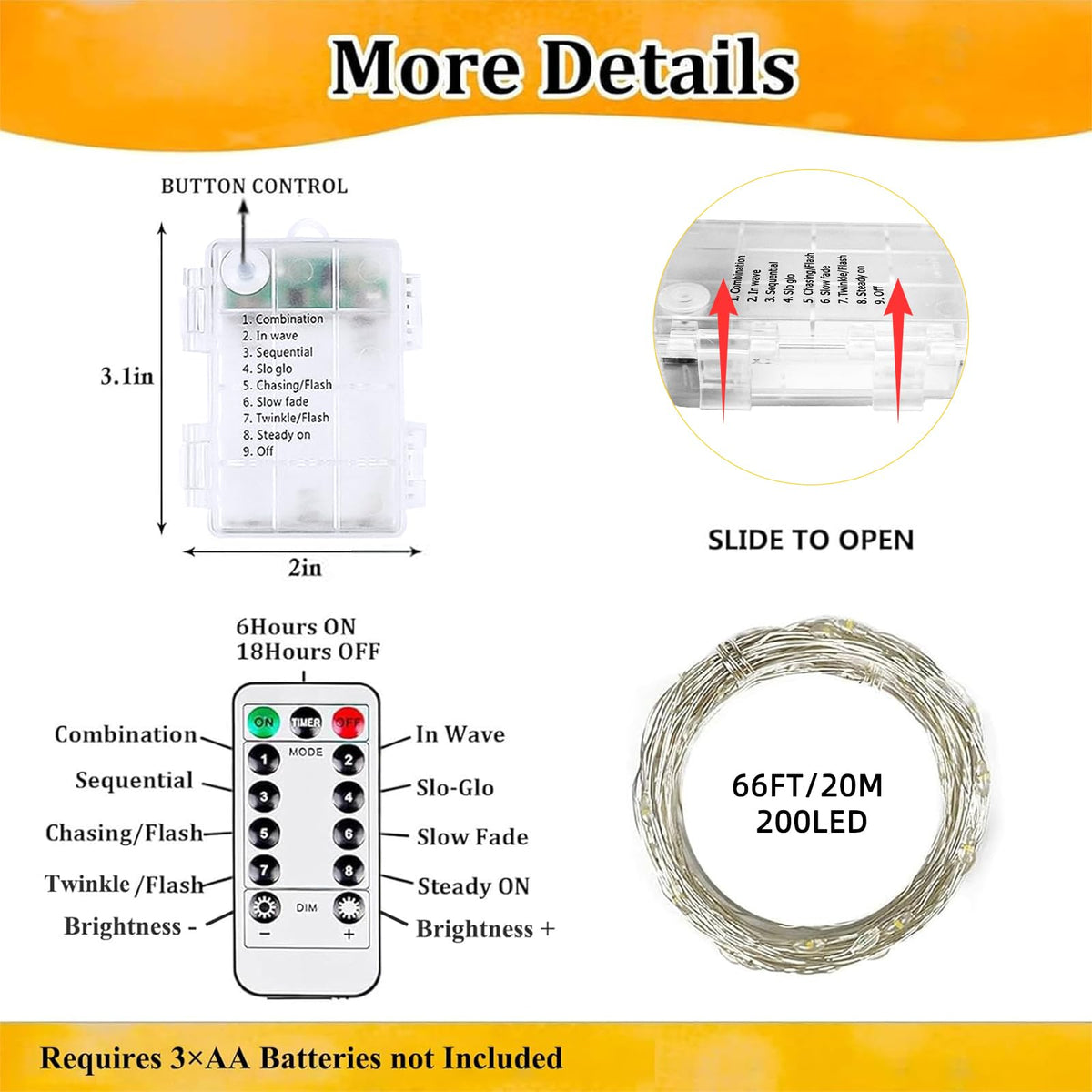 2 Pack Fairy Lights Battery Operated Twinkle Lights Remote Warm White