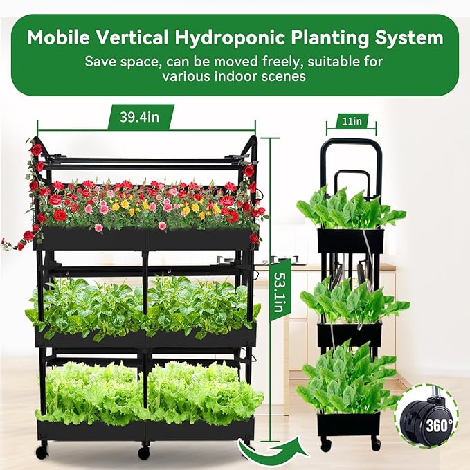 Indoor Garden Hydroponics Growing System Kit, Dual Implant Configuration for Vegetable Fruit Herb Seedling Cultivation and Large-Scale Planting,Double Water Pump，LED Grow Light