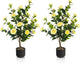 Goplus 38’’ Artificial Camellia Tree, 2 Pack Flower Plants Artificial Tree, Faux Floral Plant Blooming Tree in Cement Pot, Greenery Potted Plant for Indoor Outdoor Office Home Porch Decor